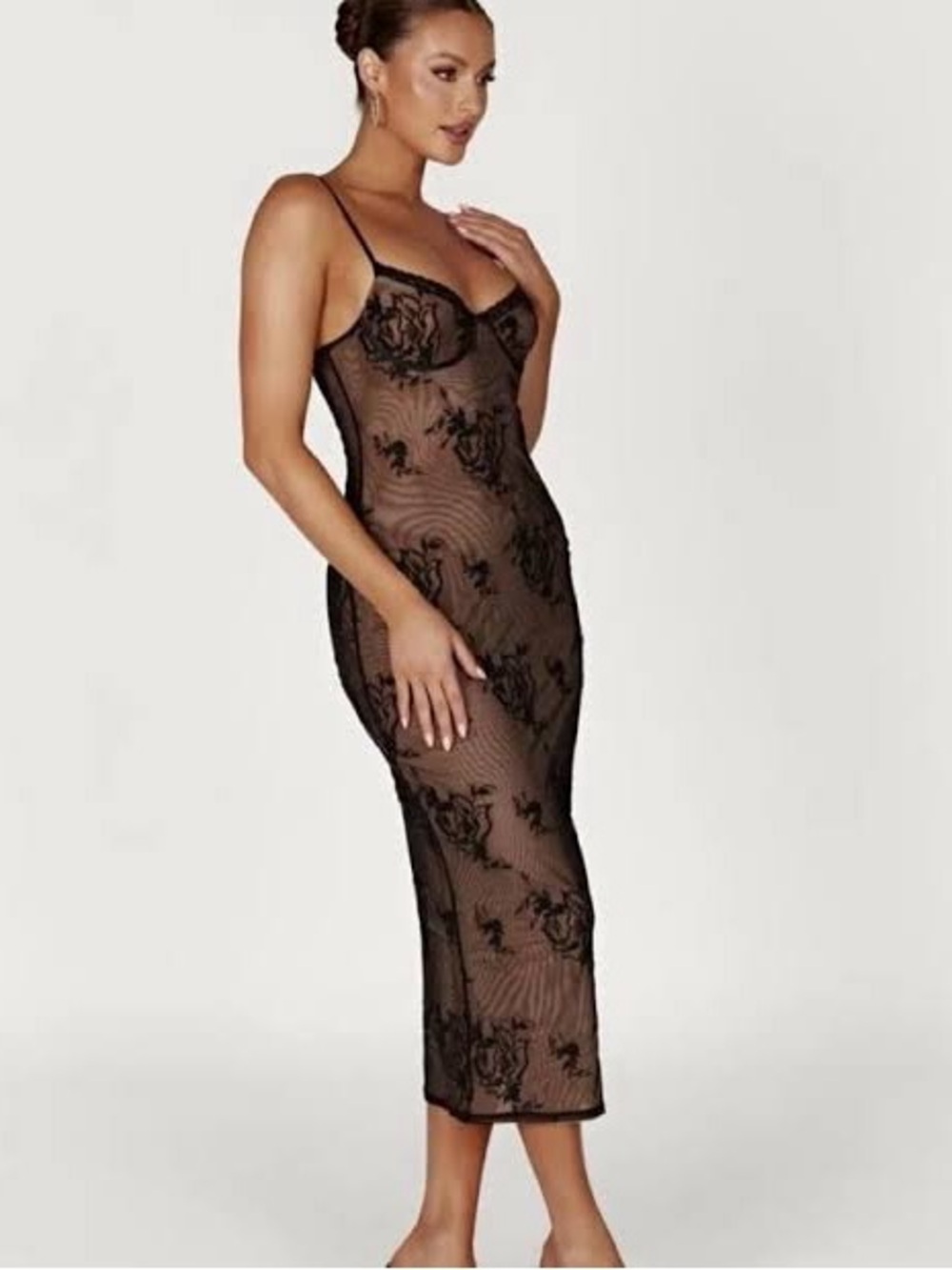 Meshki Venice Embroidered Mesh Midi Dress